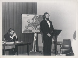 Roy Hayhurst and Richard Lynch (seated) at the first debate[?] in Plassey House