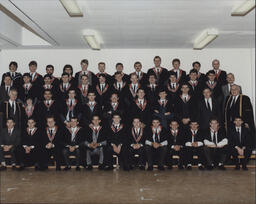 [Group portrait of the graduating class who were awarded Bachelor of Technology (Education) in Metalwork and Engineering degrees.]