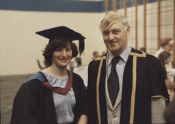 [Margaret Larkin with James Christian on her graduation day.]