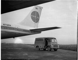 Shannon Restaraunt Van in front of a Pan American Airlines (PAA) plane