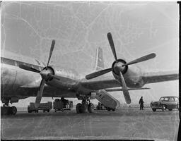 British Overseas Airways Corporation (BOAC) Britannia Jet-Propeller Airliner Standing on the Ramp at Shannon