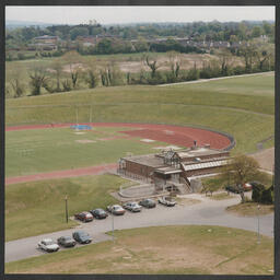 Elevated views of the campus taken from an aerial work platform