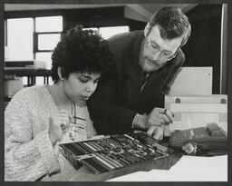 Máirtín Ó Droma [lecturer in electronics or computer engineering?] with students