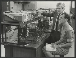 Sean McGrath and Professor Cyril Burkley carrying out telecommunications research at the University of Limerick