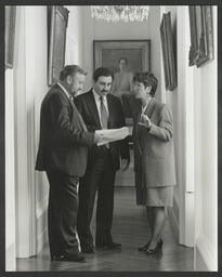 Patricia O'Connor with two unidentified males in Plassey House