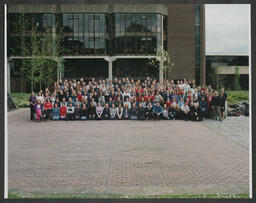 Large group of students outside the Main Building