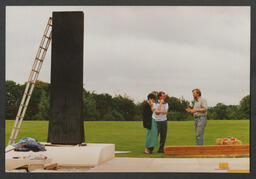 Shots of erection of sculpture by Michael Warren in front of Plassey House