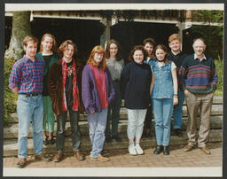 Group shots of students on campus labelled "Anne Ryan" & "Humanities Prints"