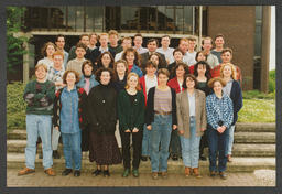 Group shots of students on campus labelled "Fionnula McMahons groups"