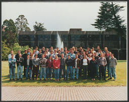 Group shot of students on campus labelled "4th Eng 96", group shot of students in front of Plassey House labelled "European Integration May 96"