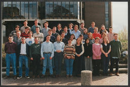 Group shot of students on campus labelled "Law and Accounting 4th year - Ruth  Corless"