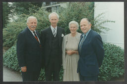 Group shots of formal occasion with Dr Ed Walsh in Plassey House labelled "Irish watercolour society presentations July 1995 & two [Armenian?] Friends of Dr Walsh"