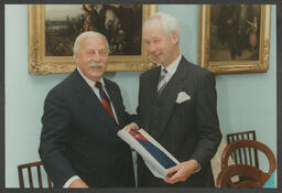 Group shots of formal occasion with Dr Ed Walsh in Plassey House labelled "Irish watercolour society presentations July 1995 & two [Armenian?] Friends of Dr Walsh"