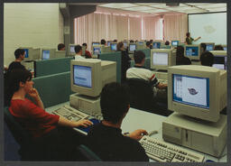 Individual and group shots labelled "Tom Coffee", Group shots labelled "conference 2000 - Tom Coffee", Shots of computer lab with students labelled "Tom Coffee"