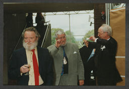 Dr. Ed Walsh, Desmond Kinney and another individual at the unveiling of Desmond Kinney's Mosaic in the Foundation Building in the University of Limerick