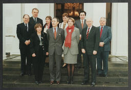 Humanities Presentation, Marc Serge Rivière book launch, "The Governor's Noble Guest," Group Portraits taken outside Plassey House, a man and a woman in Plassey House, two men looking at a book titled "American Institute for Foreign Study 1999-2000"