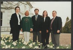 Humanities Presentation, Marc Serge Rivière book launch, "The Governor's Noble Guest," Group Portraits taken outside Plassey House, a man and a woman in Plassey House, two men looking at a book titled "American Institute for Foreign Study 1999-2000"