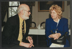 Humanities Presentation, Marc Serge Rivière book launch, "The Governor's Noble Guest," Group Portraits taken outside Plassey House, a man and a woman in Plassey House, two men looking at a book titled "American Institute for Foreign Study 1999-2000"