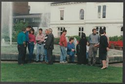 Group at the back of Plassey House in relation to the College of Business