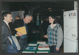 Attendees at the Business and Technical Information Service Stand at the University of Limerick.