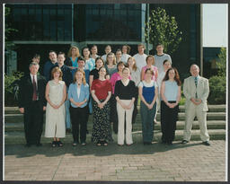 Group portrait No. 12 of students and Donal Dineen in front of the Main Building at the University of Limerick