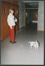 ITD staff member Anne Madigan with a Dog at the University of Limerick