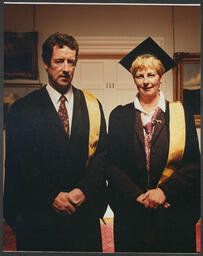 Equine Science Faculty Heather and Shane in Graduation Regalia in Plassey House at the University of Limerick