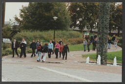 Students Walking by "Leaf Litany" Sculpture and Fountain by Tom Fitzgerald on Campus at the University of Limerick