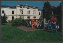 Students and Staff Relaxing at the Fountain at the Rear of Plassey House at the University of Limerick