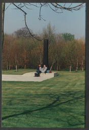 Students Relaxing at the Salmon Falls Sculpture by Michael Warren at the University of Limerick